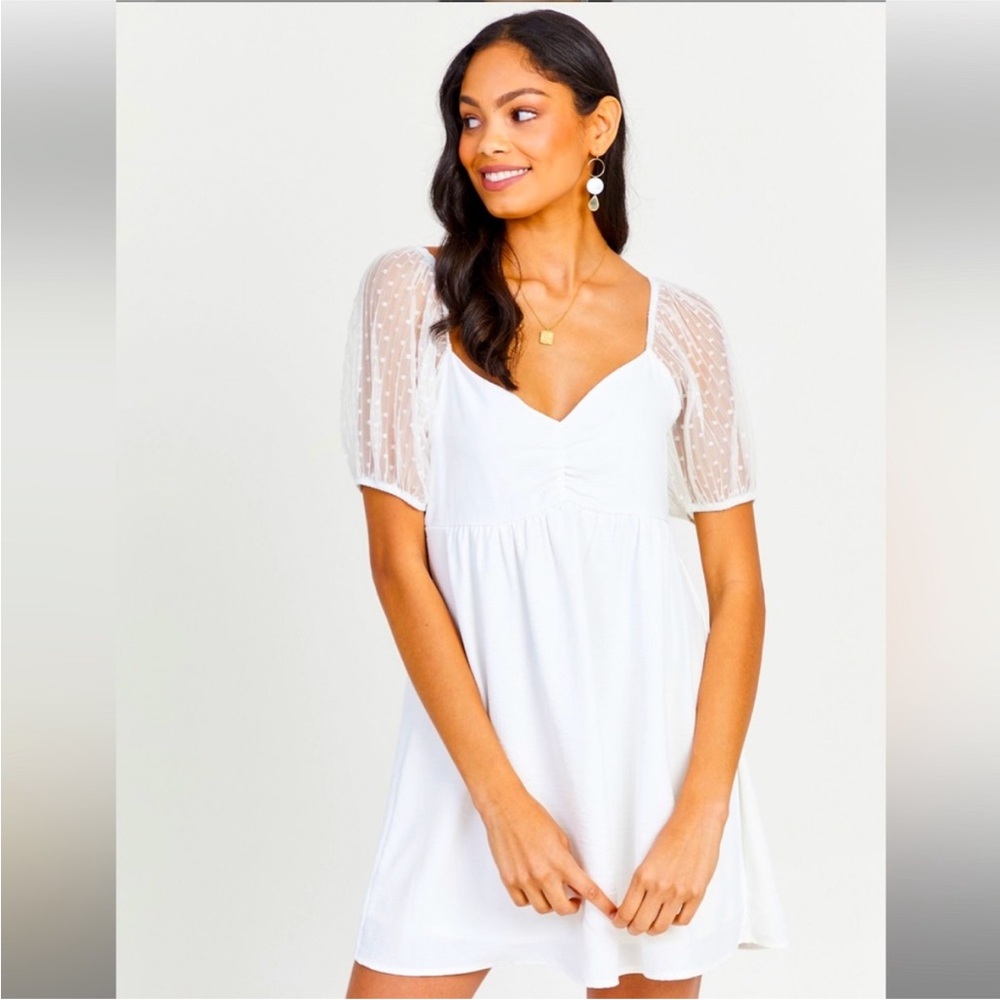 Altar'd State White Babydoll Dress with Puff Sleeves